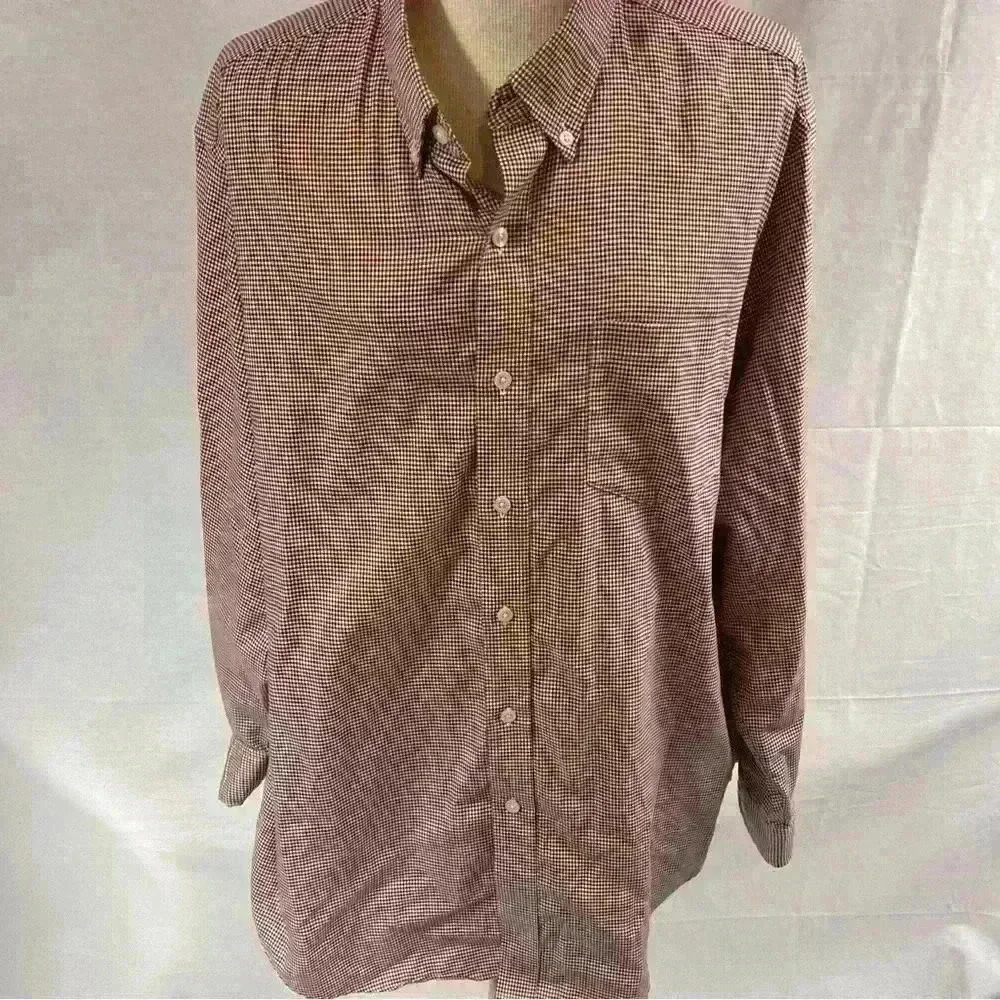 LL Bean Wrinkle Resistant Check Shirt Long Sleeve Button Down Large Regular Red